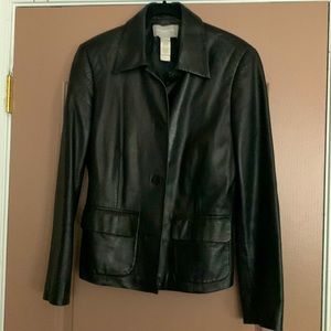 Black leather Liz Claiborne jacket/blazer. 100% leather outer & acetate lining.